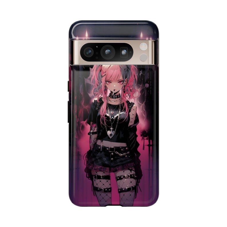 Punk Girl Anime Android Phone Case - Punk Waifu Kawaii Aesthetic | Anime Android Tough Case for Samsung s24 Ultra and Google Pixel 8 Pro + Google Pixel 8 Pro