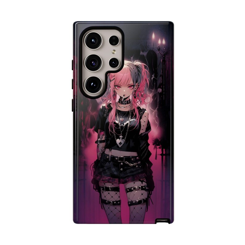 Punk Girl Anime Android Phone Case - Punk Waifu Kawaii Aesthetic | Anime Android Tough Case for Samsung s24 Ultra and Google Pixel 8 Pro + Samsung Galaxy S24 Ultra
