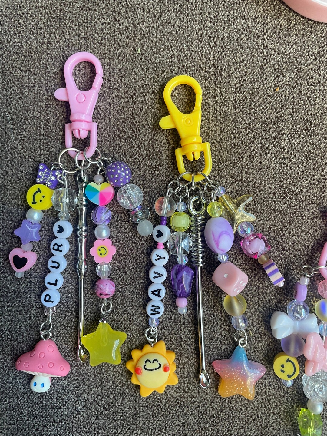 Cute Y2k Style Kandi Keychain, Bag Charm W/ Mini Spoon Charm, Chunky