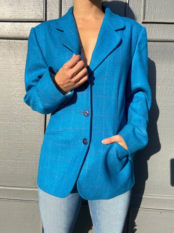 90s Vintage Jacket | Electric Blue Suit Jacket | Neon Blue