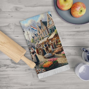 Dutch fishing village Art Soft Tea Towel, Dutch houses, Dutch village art, Amsterdam, Holland kitchen towel, Dutch kitchen decor