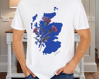 Schottland Distle Blume Unisex Garment Dyed T-Shirt, Scottish Tee Geschenk für Liebhaber von Schottland, Scottish Tshirts. Bonnie Scotland stolz