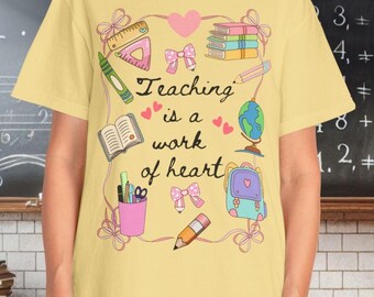 Funny Teacher T-Shirt For Women – Teaching Heart Graphic Tee, Teacher Appreciation Gift, Color: Cyan, Size X-Large - View #4