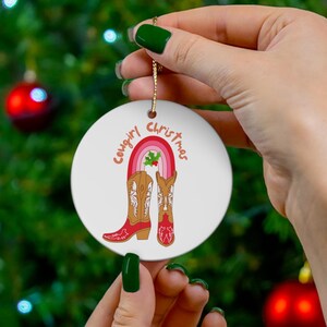 Cowgirl Christmas Ceramic Ornament, Cow girl decor for Christmas tree.