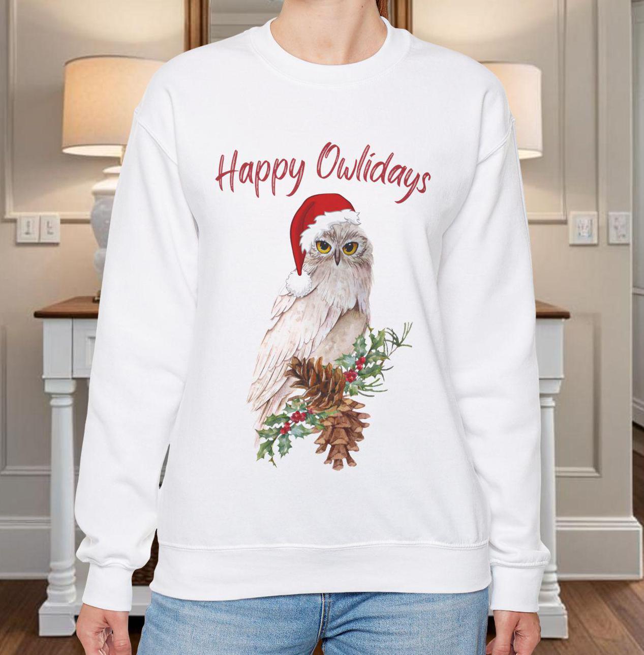 Christmas Owl Sweatshirt Nature Sweater. Cottage Core Design Gift for Owl Lover Holiday Party Attire Happy Owlidays Etsy