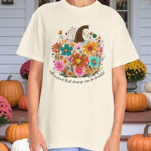 Boho Floral Pumpkin Fall T-Shirt, Unisex Tee Shirt, Thanksgiving Shirt, Autumn Top, Pumpkin Spice Tee