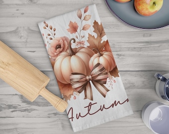 Autumn Pumpkin Tea Towel: Cottagecore Kitchen Decor - 100% Cotton