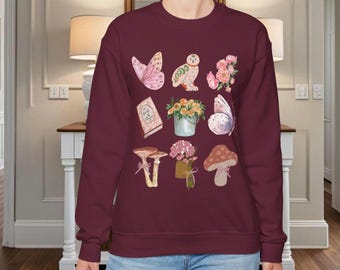 Boho Cottagecore Crewneck Sweatshirt | Floral Fairycore cozy Wildflowers Sweater | Cottagecore Clothing, Botanical Sweatshirt for women