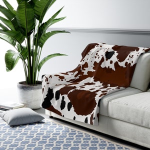 Cobertor de luxo com estampa de vaca, cobertor de lã Sherpa, 50 x 60 ou 60 x 80 polegadas, lã fofinha para amantes de estampa de vaca.