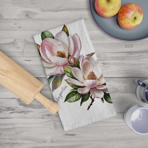 Magnolia Flower Tea Towel, Southern Kitchen Decor, Gift for Mom, Decorative Towels, Floral Dish Cloth, Botanical Home Decoration