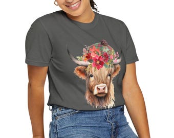 Skotsk höglandsko-skjorta, westernskjorta, ko-skjorta, lantskjorta, ko-t-shirt, gåvor för höglandsko, ko-mamma-skjorta, skotska ko-t-shirt