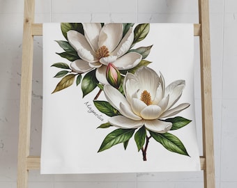 Southern Magnolia Hand Towel - Farmhouse Bathroom Decor, Magnolia Bedroom Towel, Floral Home Accents, Gift for Her, Bathroom Towel