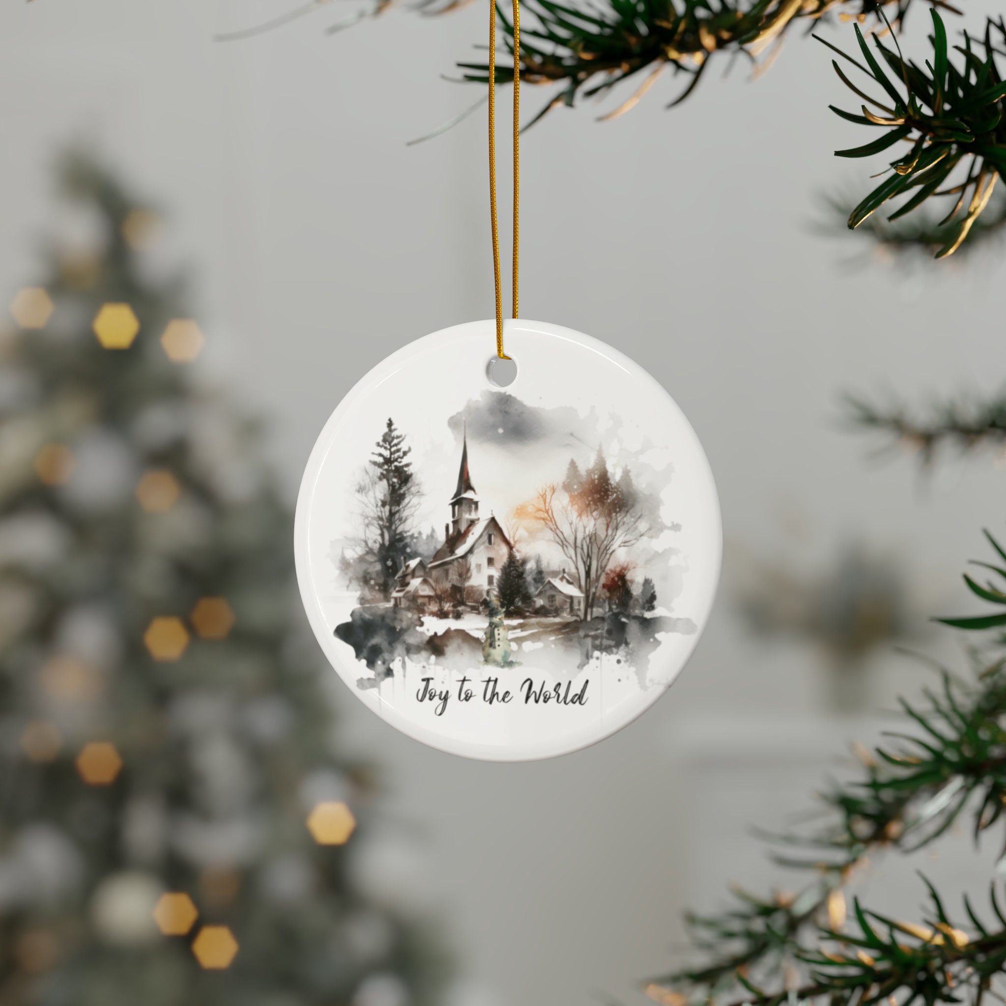 Joy to the World、クリスマスの朝の雪に覆われた教会のシーン