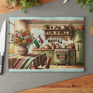 Mexican Kitchen Cutting Board - Glass Cutting Board, Mexican Heritage Gift, Kitchen Decor, Beautiful Mexico, Housewarming Present