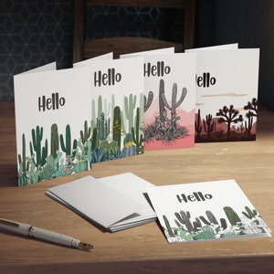 Divertidas tarjetas de felicitación de varios diseños con escena del desierto de cactus (paquete de 5), impresionante diseño de cactus del desierto. Todas las tarjetas para ocasiones, con el interior en blanco para decir ¡Hola!