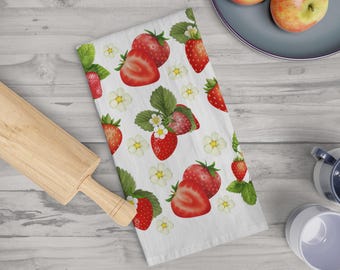Strawberry Tea Towel, Fruit Kitchen Dish Towel, Kitchen Decor, Gift for Strawberry Lover, Art Tea Towel, Kitchen Towel, Fruit kitchen decor