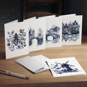 Tarjetas en blanco con diseños holandeses de Delft Blue, tarjetas de felicitación con múltiples diseños (paquete de 5), hermosas obras de arte inspiradas en Delft