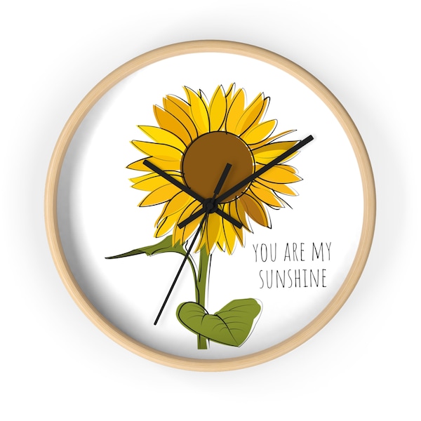 Wanduhr, You are my sunshine, wunderschönes Sonnenblumen-Design, Holz gefertigt, Plexiglas-Abdeckung