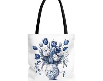 Torba typu tote Delft Blue Dutch Tulips, uniwersalna torba z pięknymi tulipanami