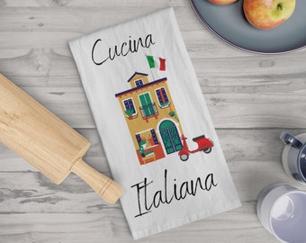 Italian Kitchen Soft Tea Towel, Cucina Italiana, kitchen towel - Large cotton dishtowel