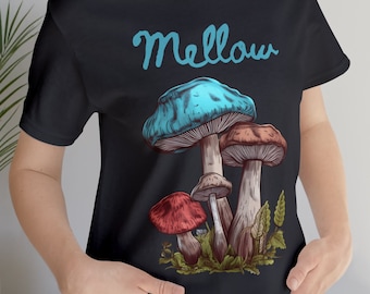 Mellow mushroom shirt, Cottage Core, Fairy Core Tee, gift for mushroom lover. Mushroom gift t-shirt, Colorful mushroom art tee. gift for her