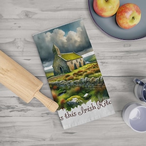 Irish Kitchen Tea Towel - Bless this Irish Kitchen, St. Patrick&#39;s Day Decor, Shamrock Towel, Kitchen Linens, Home Blessing Towel, Farmhouse