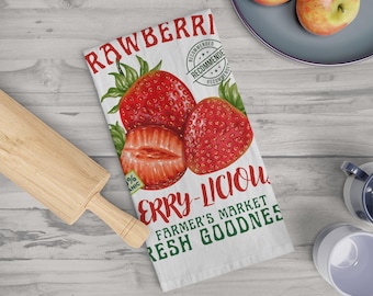 Strawberry Tea Towel: 100% Cotton Farmhouse Kitchen Decor