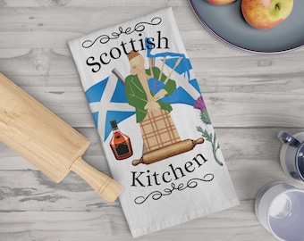 Paño de cocina suave escocés, diseño de flor de cardo de Escocia con toalla de cocina de gaitas. Toalla grande para doblar y exhibir fácilmente.