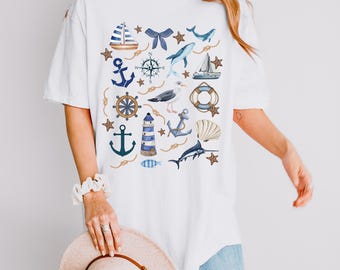 Nautical Marine Design T-Shirt: Seaside Adventure, Beachwear