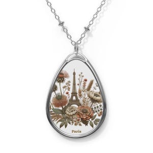 Paris Necklace Pendant, Beautiful Paris Keepsake Jewelry, Eiffel Tower Charm Gift, Oval Pendant Necklace, Fashion Accessory