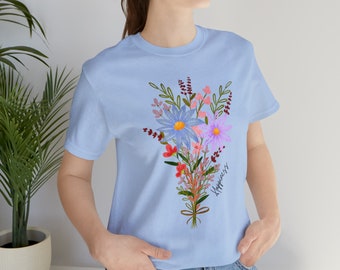 【CPGN STUDIO】Roseville Flower Short Sleeve T-shirt Happiness and Flowers Shirt, Unisex Jersey Short Sleeve Tee