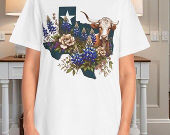 Texas Bluebonnets T-shirt, Comfort Colors Tee, Great State of Texas Gift, Unisex Garment-Dyed Shirt, Texas Wildflower Top,Souvenir Tee
