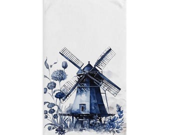 Dutch Delft Windmill Hand Towel | Dutch Kitchen Decor, Amsterdam Holland Gift Idea
