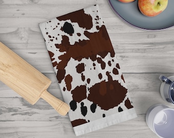 Cow Print Tea Towel, 100% cotton kitchen towel with fun cow print, Farmhouse kitchen decor, Western kitchen dishtowel.