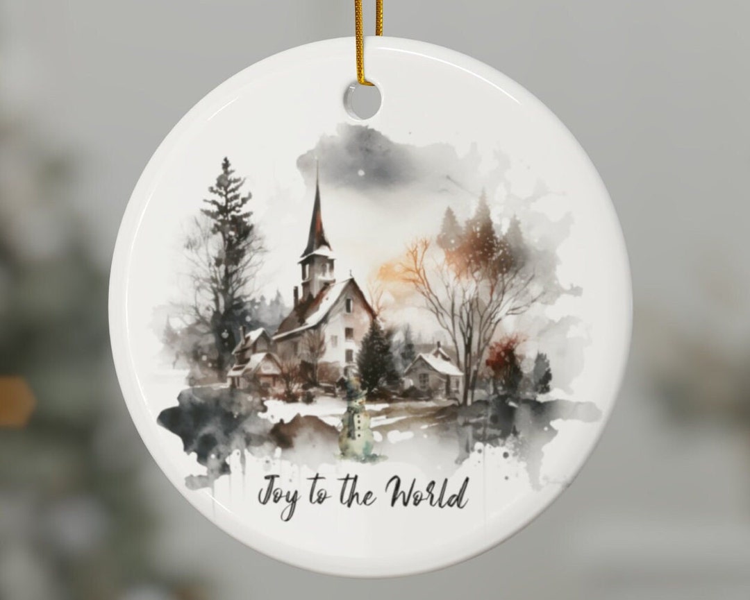 Joy to the World、クリスマスの朝の雪に覆われた教会のシーン