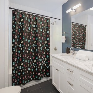 Colorful Dog Paws Shower Curtain - 71&quot; x 74&quot; , Whimsical decor for dog mom or dad&#39;s shower.