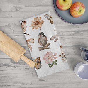 Nature Inspired Tea Towel, Beautiful Cottage Core Kitchen Towel, Neutral and Woodsy Colors, Kitchen Decor, Dishtowels, Home Decor