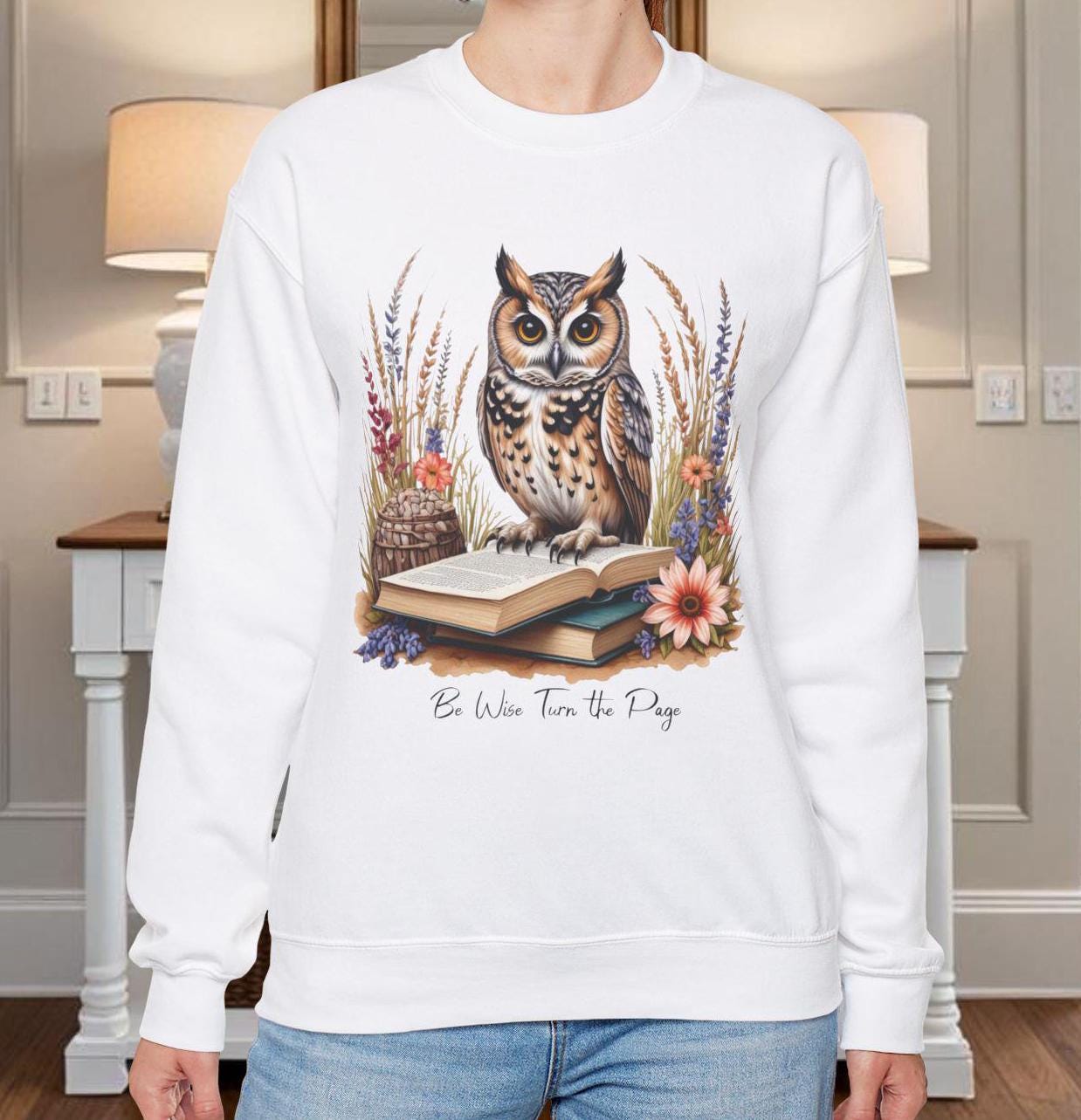Woodland Owl Cottage Core Sweatshirt, Bookish, Book Lover Gift, Gift for lover of reading, Wildlife 