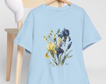 Iris shirt, Cottage Core shirts, Gardener shirt, Purple Iris flower gift, Gift for gardener, Gift for her, gift for mom, Dutch iris