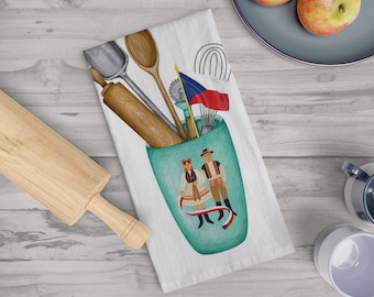Czech Kitchen Soft Tea Towel, Beautiful Czech design with flag of The Czech Republic. Decorative kitchen gift.