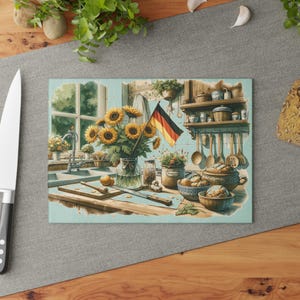 German Kitchen Cutting Board - German Heritage Gift, Glass Board, Decorative Kitchen Decor, Food Prep Surface, Unique Housewarming Present image 6
