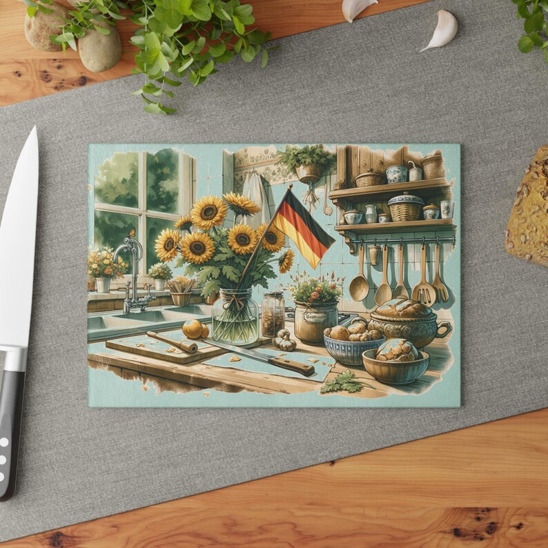 German Kitchen Cutting Board - German Heritage Gift, Glass Board, Decorative Kitchen Decor, Food Prep Surface, Unique Housewarming Present image 6