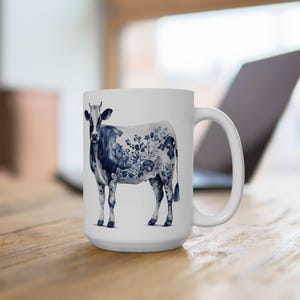 Taza con diseño de vaca holandesa azul de Delft, 433 ml. Taza de cerámica perfecta para bebidas calientes. Taza para amantes de las vacas.