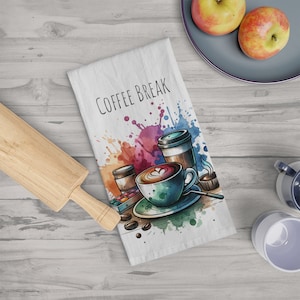 Coffee Break Tea Towel, Coffee kitchen dishtowel, Coffee kitchen home decor, Coffee shop design for kitchen, kitchen gifts, Barista gift