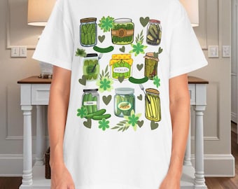 Camiseta de pepinillos, camiseta de colores cómodos, camiseta vintage de pepinillos enlatados, camiseta de tarro de pepinillos, camiseta vintage de colores cómodos, regalo de Navidad para mujer