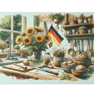 German Kitchen Cutting Board - German Heritage Gift, Glass Board, Decorative Kitchen Decor, Food Prep Surface, Unique Housewarming Present image 2