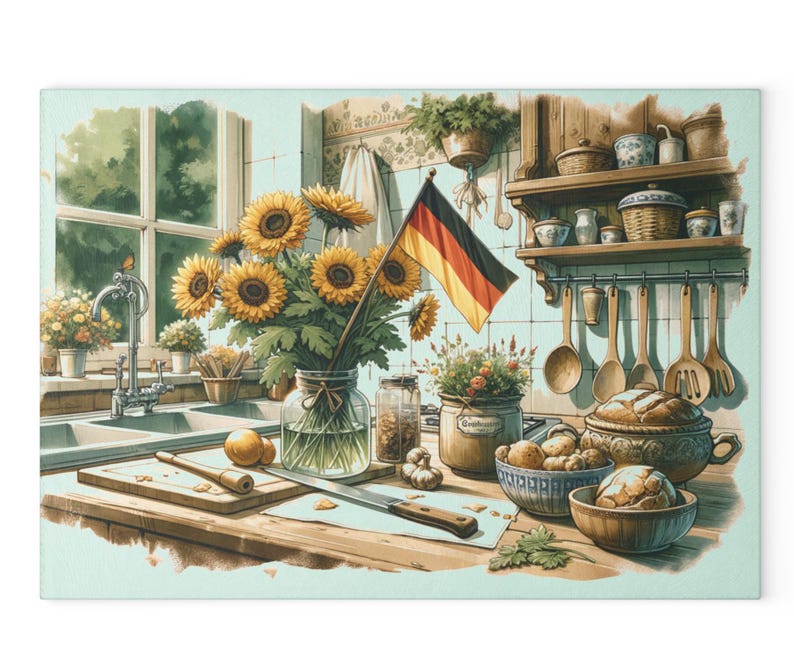 German Kitchen Cutting Board - German Heritage Gift, Glass Board, Decorative Kitchen Decor, Food Prep Surface, Unique Housewarming Present image 2