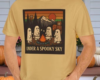 Spooky Ghosts Campfire T-Shirt: Unisex Halloween Tee, Fall Fashion