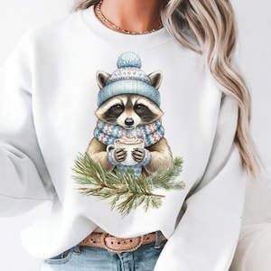Cozy Raccoon Crewneck Sweatshirt, Unisex Pullover, Winter Apparel, Cute Animal Sweatshirt, Holiday Gift, Relaxed Fit