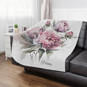 Beautiful pink peony lightweight Minky Blanket, Micro fleece ultra fine microfiber throw blanket. Mother's Day gift throw blanket. Peonies!
